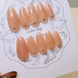 Pink jelly nail handmade gel nail, acrylic press on nail, fake nail